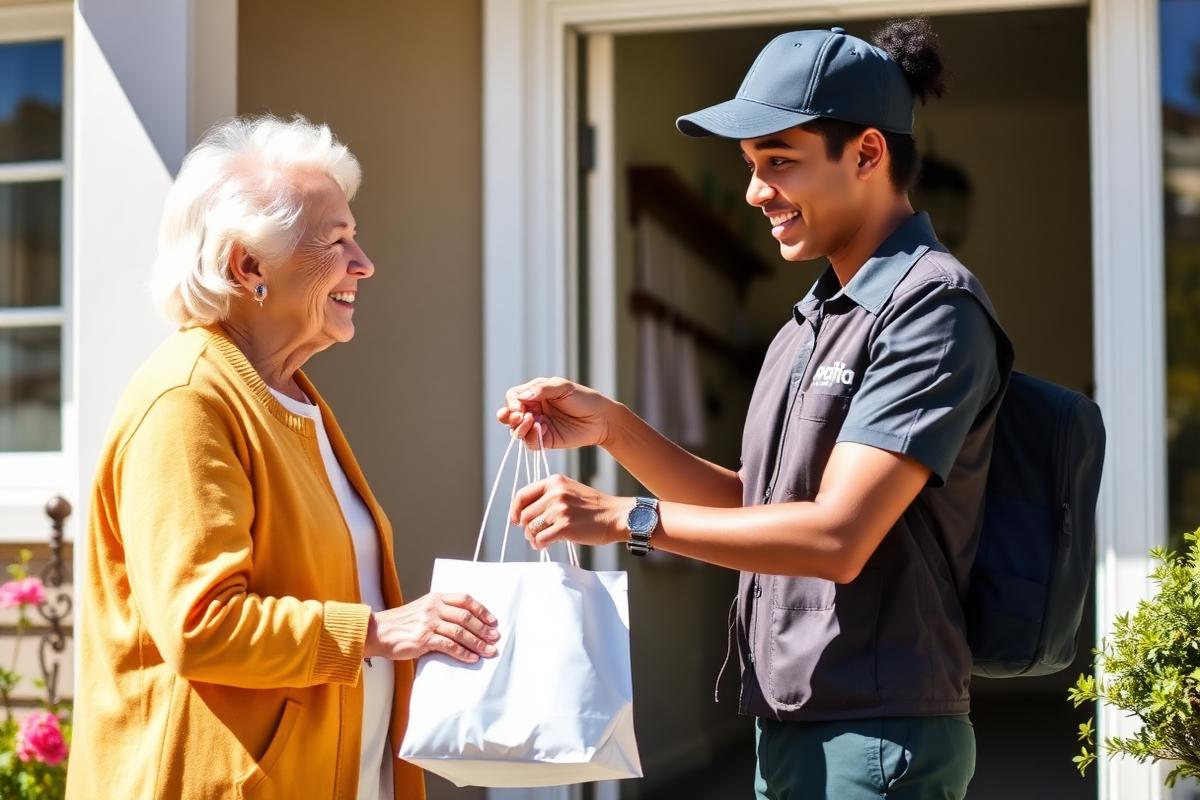 CRMPlatpharm driver delivering prescriptions to a patient at home